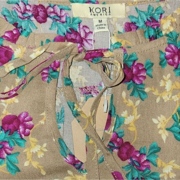 NWT Kori America Floral Longsleeve Bohemian Peasant Top Ruffle Sleeve M - Picture 11 of 14
